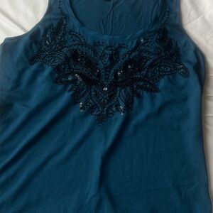 Express Teal Tank Top with Black Sequin Detail